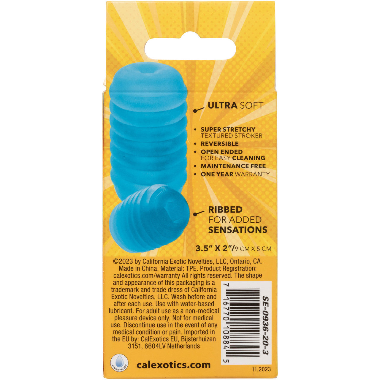 Pop Sock! Ribbed Reversible Open Ended Penis Stroker By CalExotics - Blue