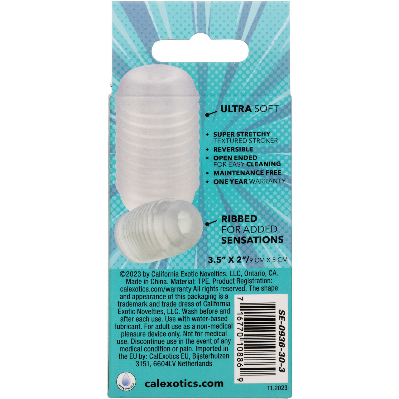 Pop Sock! Ribbed Reversible Open Ended Penis Stroker By CalExotics - Clear