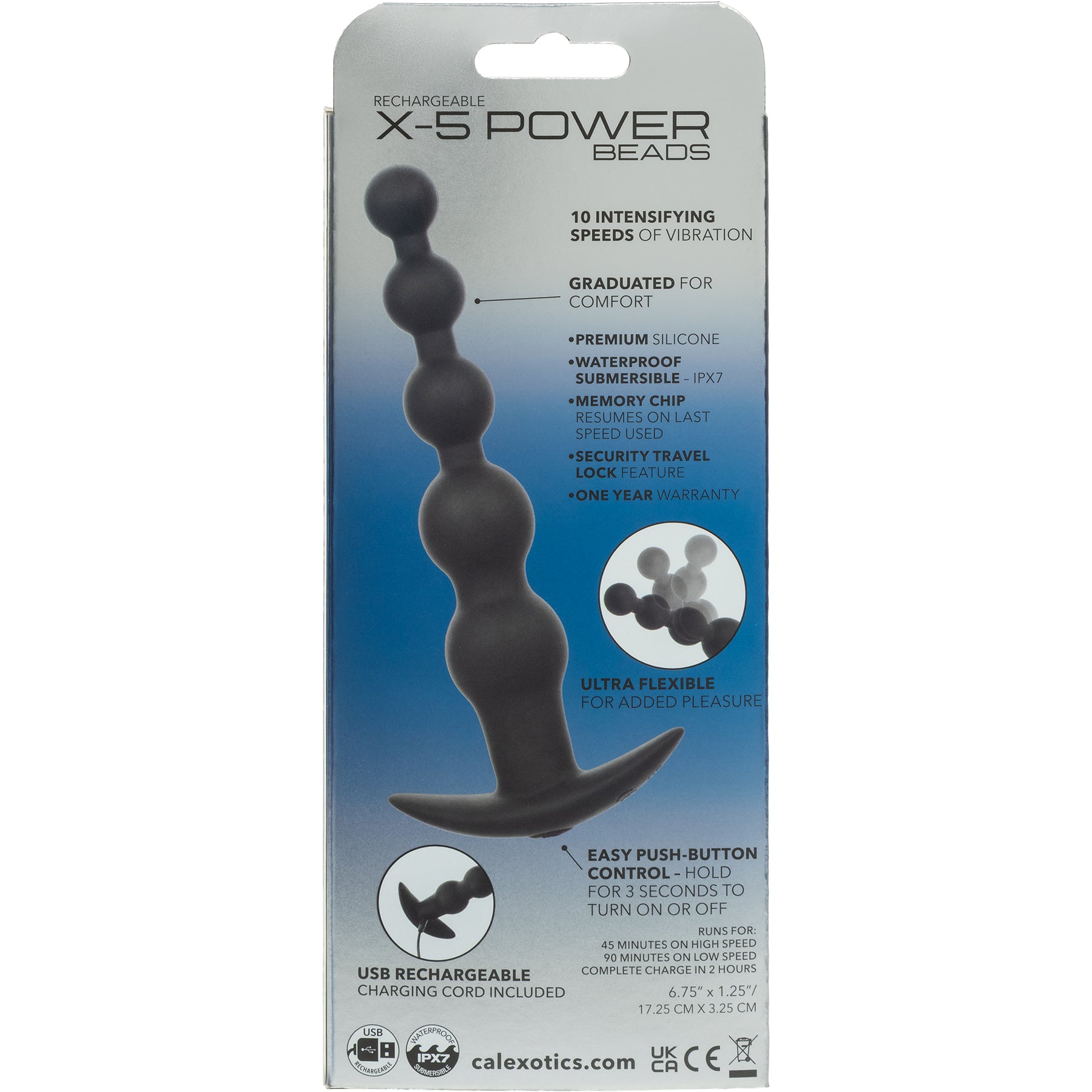 Rechargeable X-5 Silicone Power Beads Vibrating Anal Beads By CalExotics
