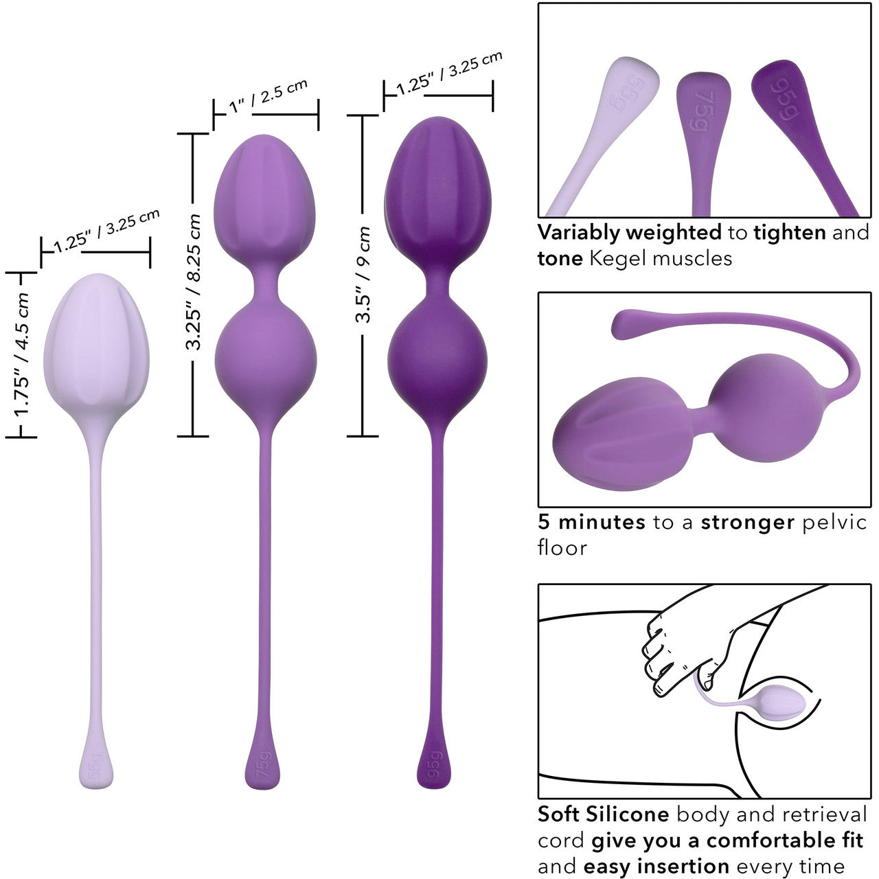 Kegel Training 3-Piece Silicone Set By CalExotics - Purple