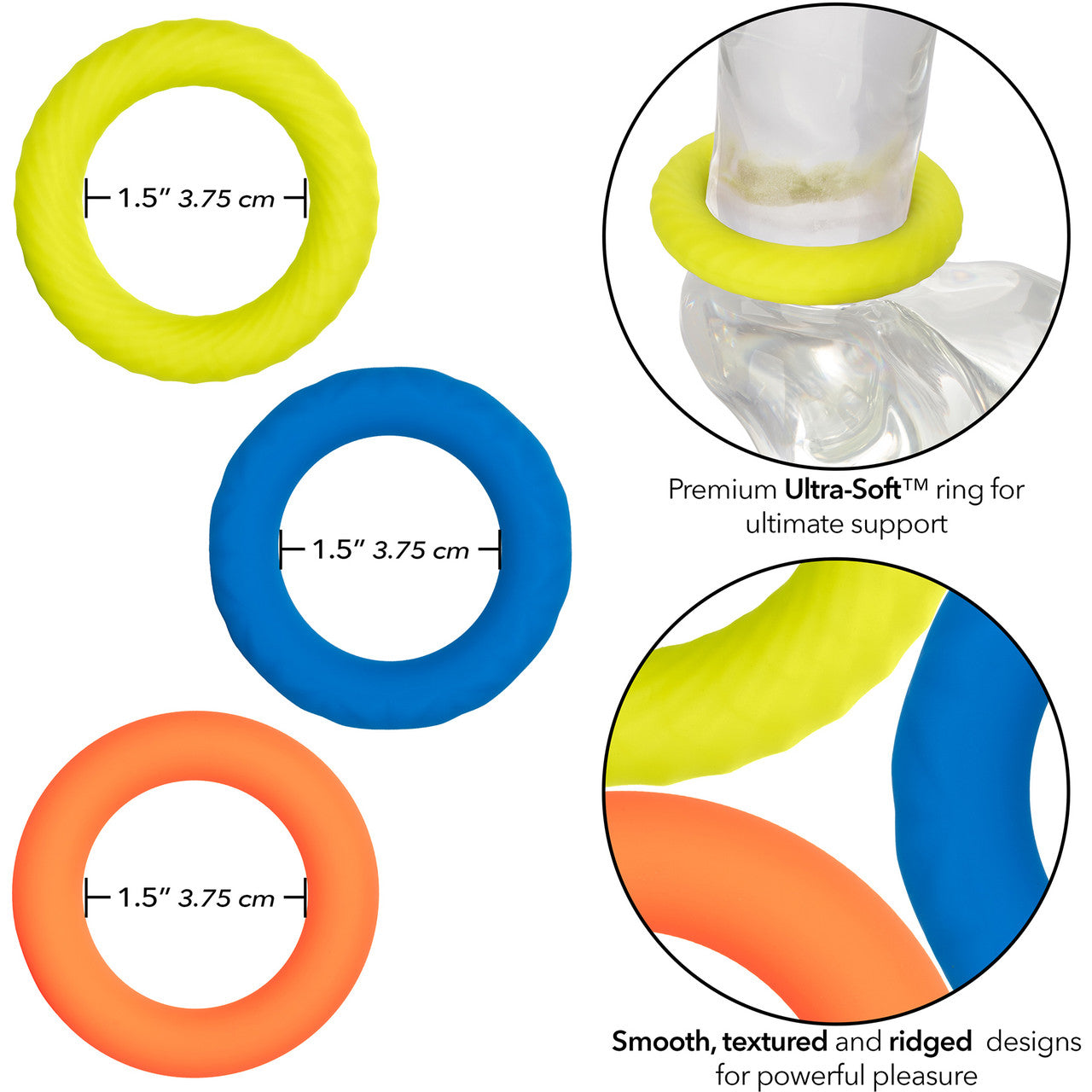 Link Up Ultra-Soft Climax Silicone 3 Cock Ring Set By CalExotics