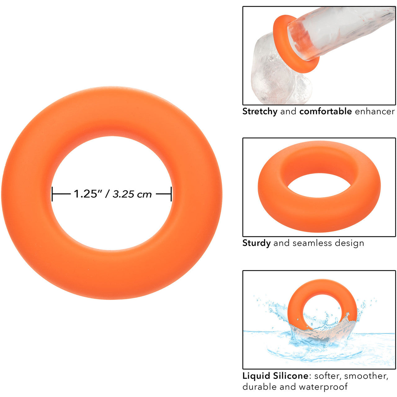 Alpha Liquid Silicone Prolong Large Cock Ring By CalExotics - Orange