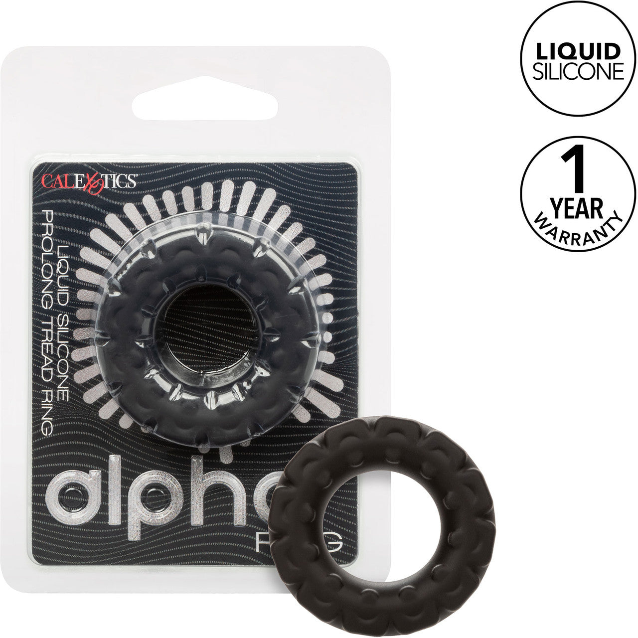 Alpha Liquid Silicone Prolong Tread Cock Ring By CalExotics - Black