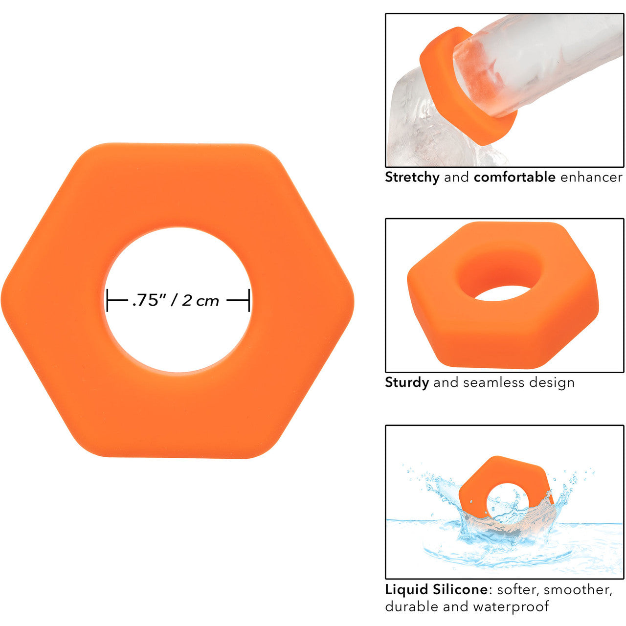 Alpha Liquid Silicone Prolong Sexagon Cock Ring By CalExotics - Orange