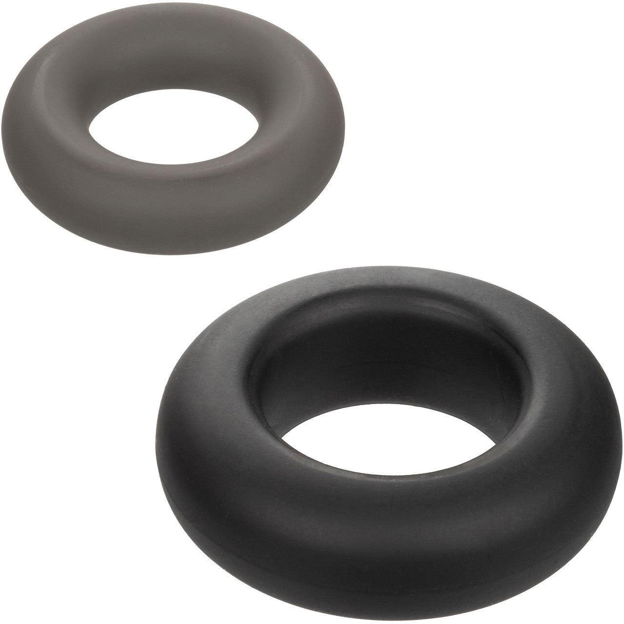 Alpha Liquid Silicone Prolong 2 Piece Cock Ring Set By CalExotics - Black & Gray