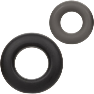 Alpha Liquid Silicone Prolong 2 Piece Cock Ring Set By CalExotics - Black & Gray