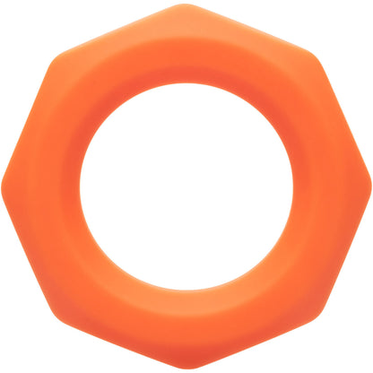 Alpha Liquid Silicone Sexagon Cock Ring By CalExotics - Orange