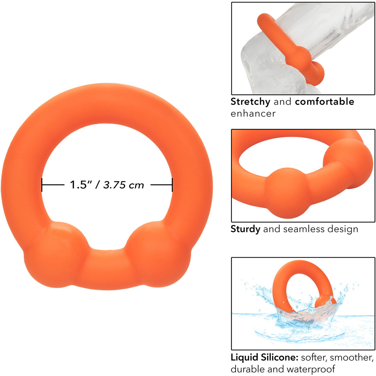 Alpha Liquid Silicone Dual Ball Cock Ring By CalExotics - Orange