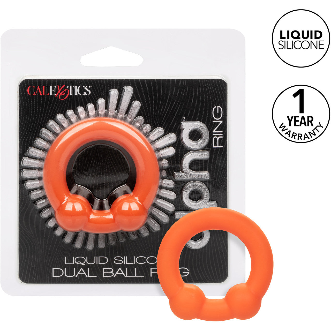 Alpha Liquid Silicone Dual Ball Cock Ring By CalExotics - Orange