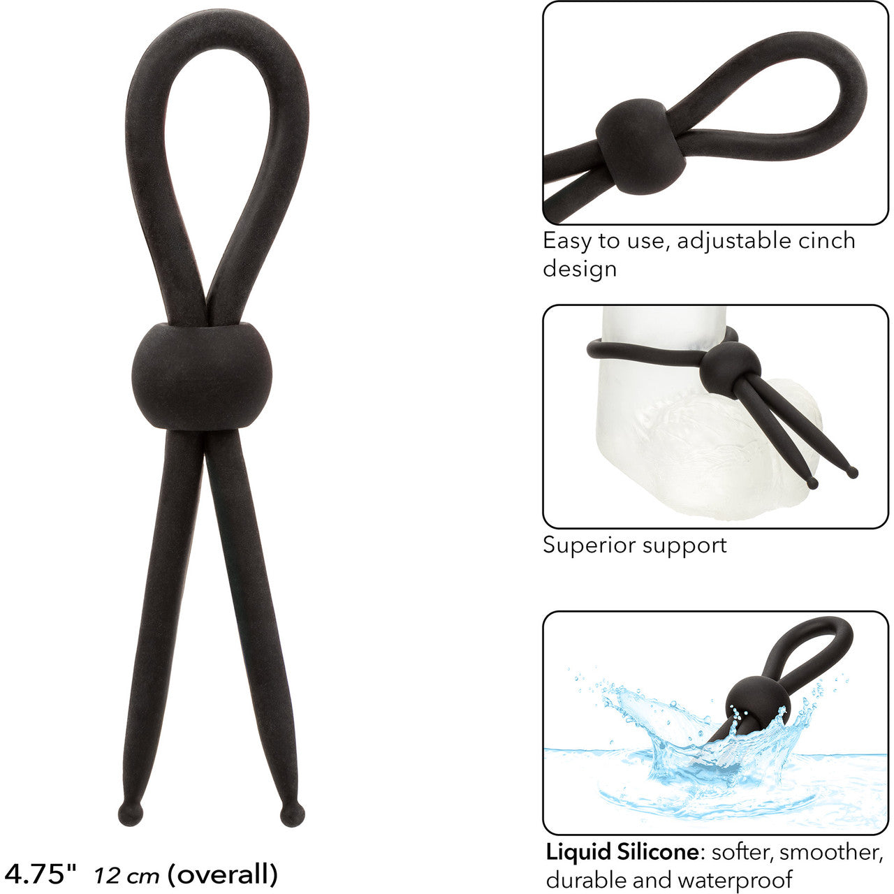 Alpha Liquid Silicone Lasso Cock Ring By CalExotics - Black