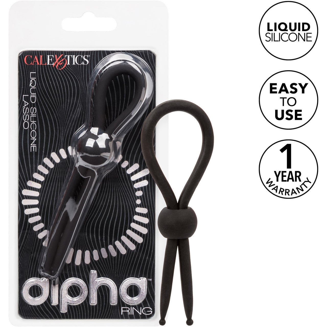 Alpha Liquid Silicone Lasso Cock Ring By CalExotics - Black