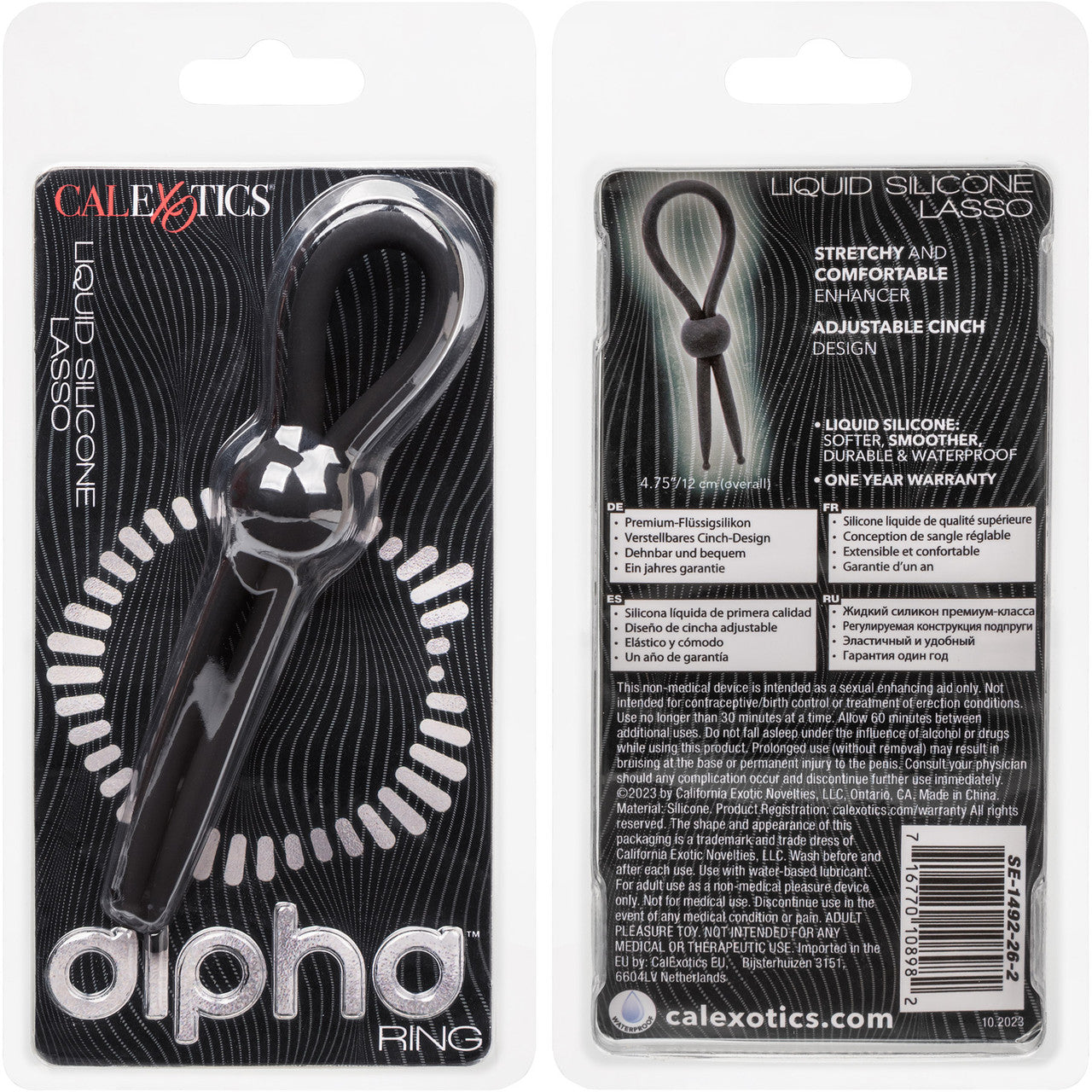 Alpha Liquid Silicone Lasso Cock Ring By CalExotics - Black