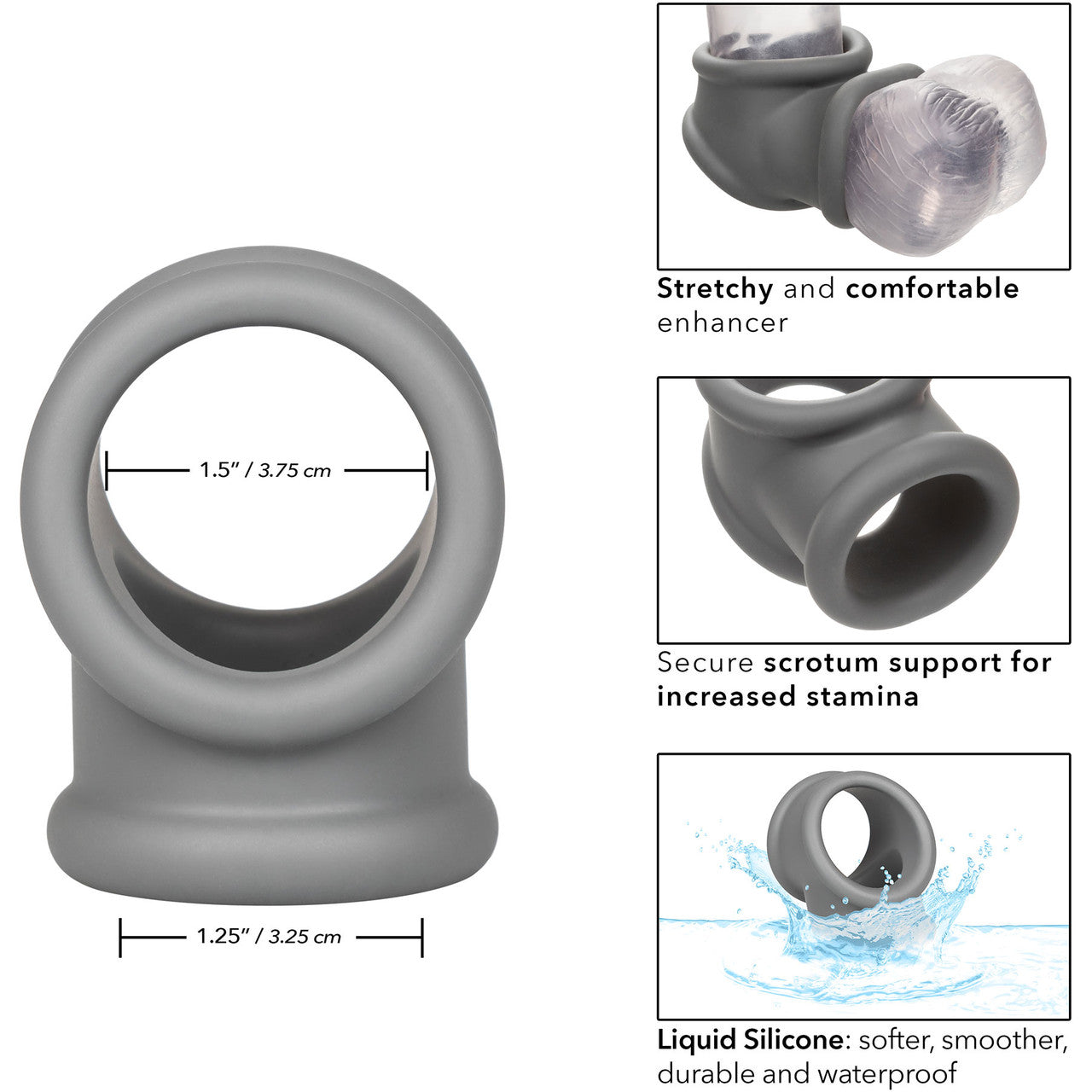 Alpha Liquid Silicone Precision Cock & Balls Ring By CalExotics - Grey