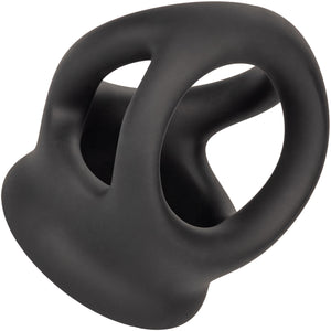 Alpha Liquid Silicone Dual Cage & Cock Ring By CalExotics - Black