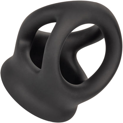 Alpha Liquid Silicone Dual Cage & Cock Ring By CalExotics - Black