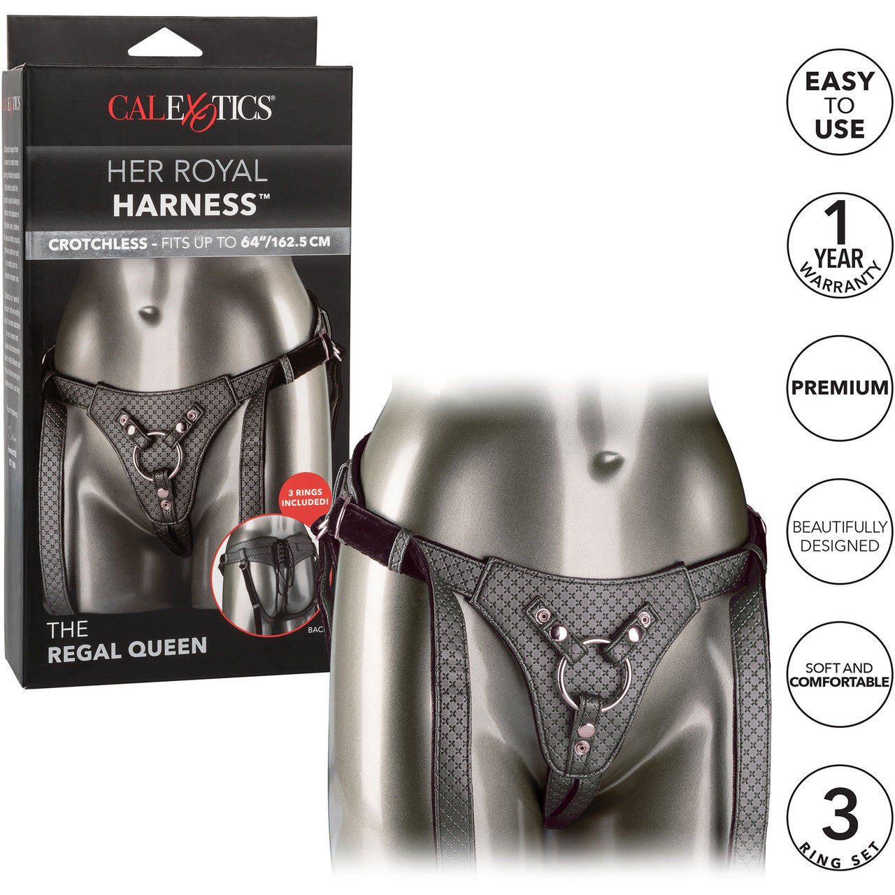 Her Royal Harness The Regal Queen O-Ring Harness by CalExotics - Pewter