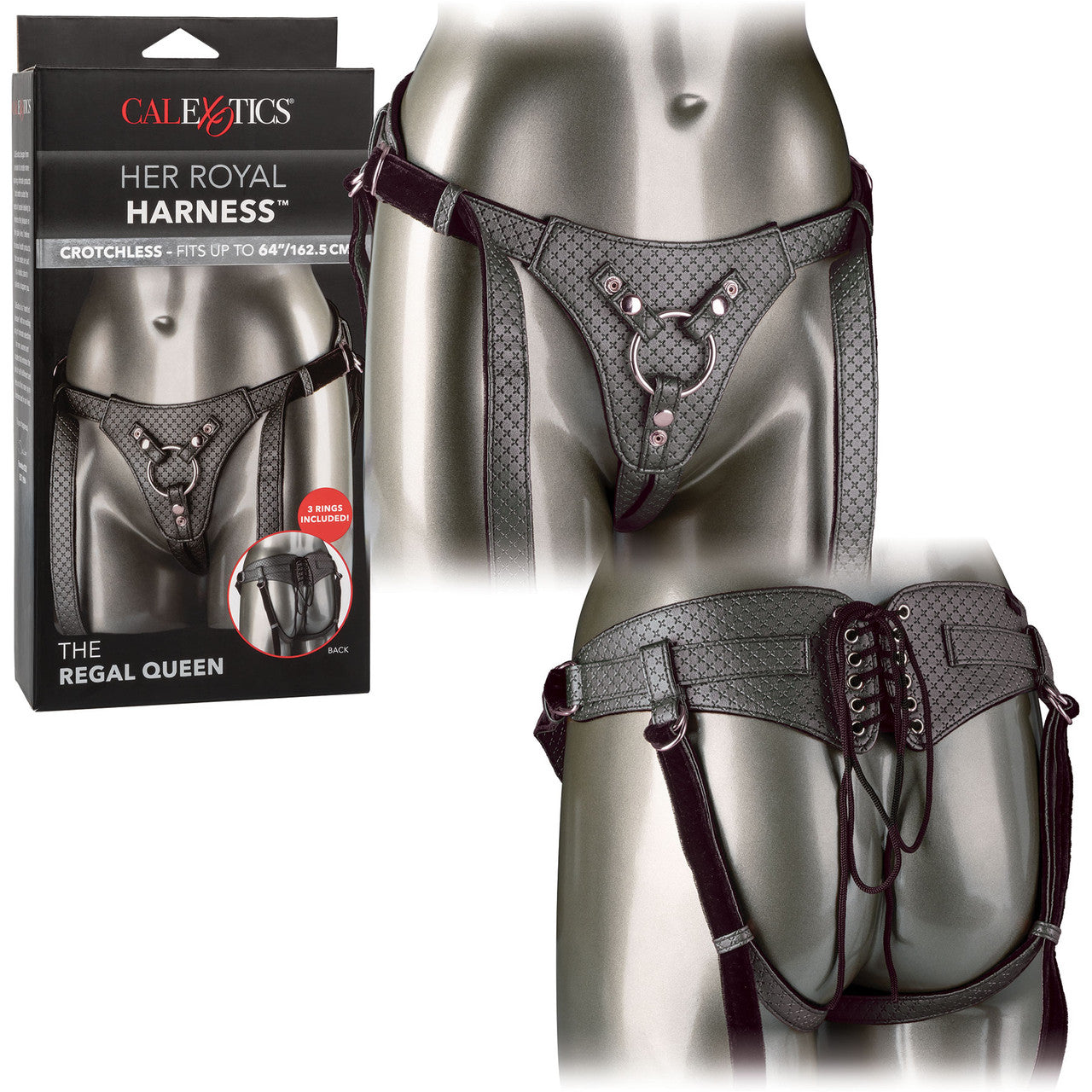 Her Royal Harness The Regal Queen O-Ring Harness by CalExotics - Pewter