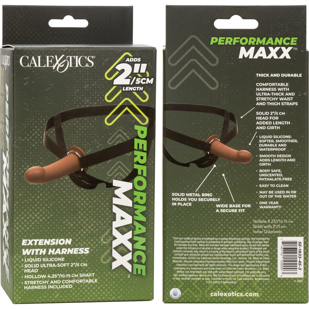 Performance Maxx Silicone 6.25" Hollow Penis Extension With Harness By CalExotics - Chocolate