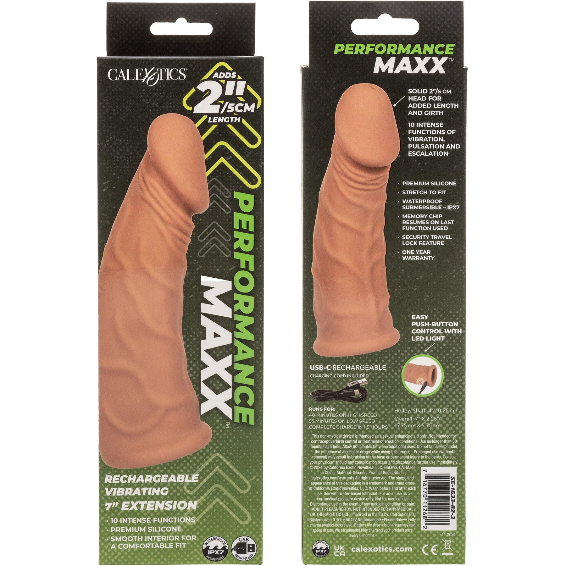 Performance Maxx™ Rechargeable Vibrating 7" Penis Extension By CalExotics - Caramel