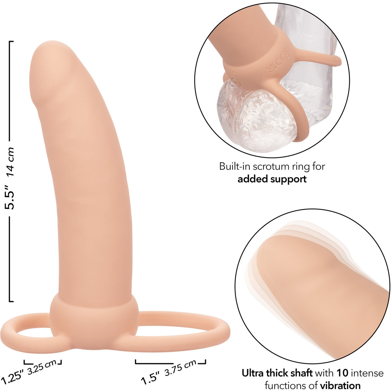 Performance Maxx Rechargeable Thick Waterproof Vibrating 5.5" Silicone Dual Penetrator By CalExotics - Vanilla