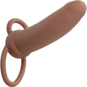 Performance Maxx Rechargeable Thick Waterproof Vibrating 5.5" Silicone Dual Penetrator By CalExotics - Chocolate