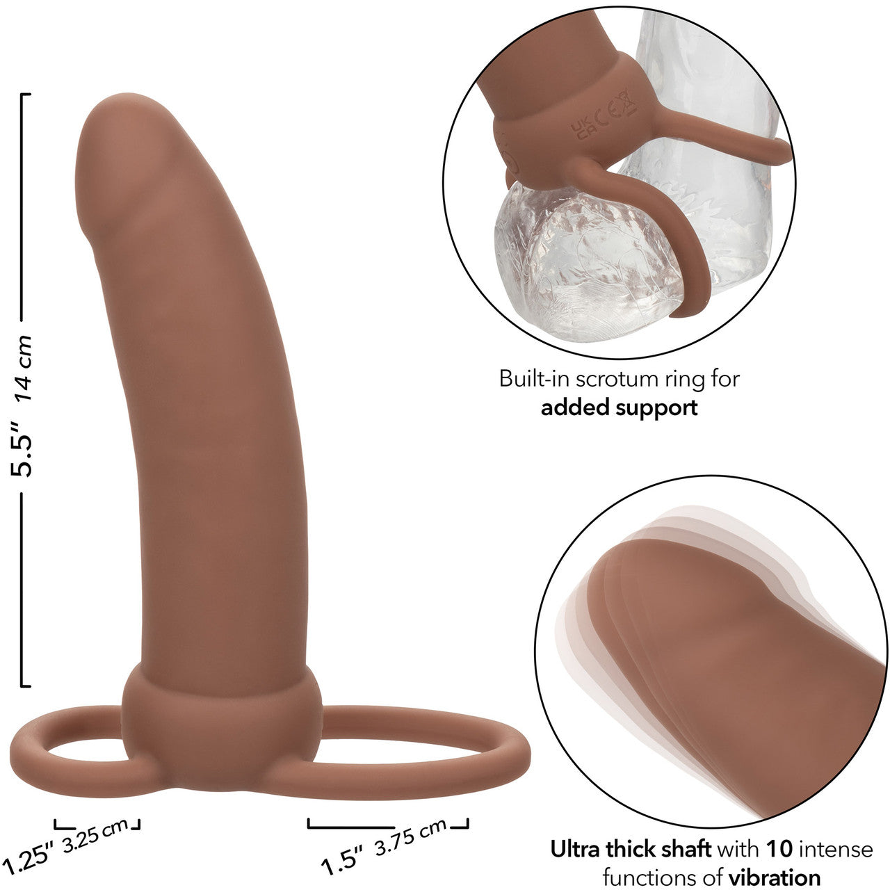 Performance Maxx Rechargeable Thick Waterproof Vibrating 5.5" Silicone Dual Penetrator By CalExotics - Chocolate