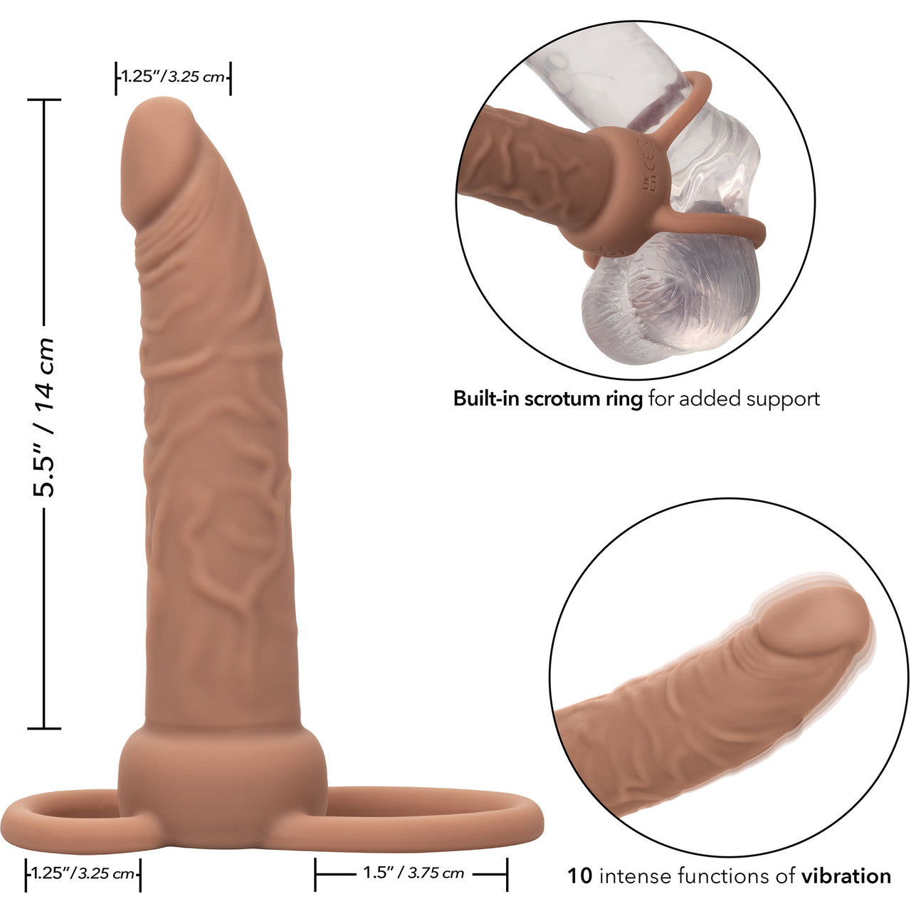 Performance Maxx Rechargeable Vibrating 5.5" Silicone Dual Penetrator - Chocolate