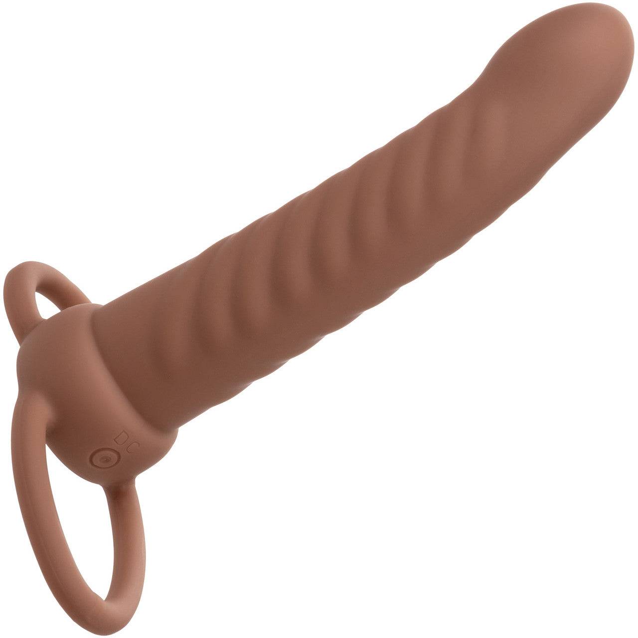 Performance Maxx Rechargeable Ribbed Waterproof Vibrating 6" Silicone Dual Penetrator By CalExotics - Chocolate