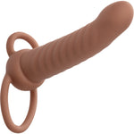 Performance Maxx Rechargeable Ribbed Waterproof Vibrating 6" Silicone Dual Penetrator By CalExotics - Chocolate