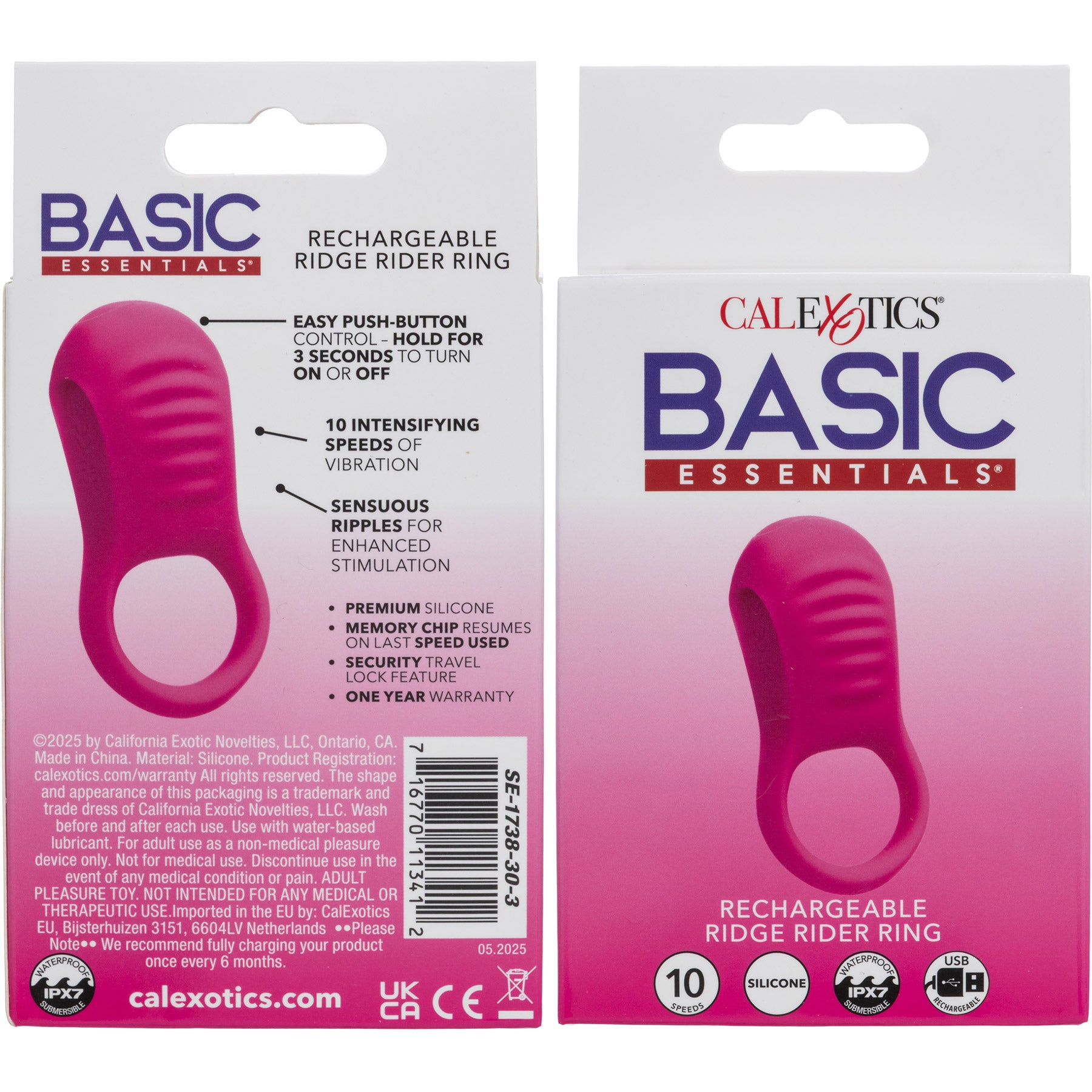Basic Essentials® Rechargeable Ridge Rider Cock Ring By CalExotics