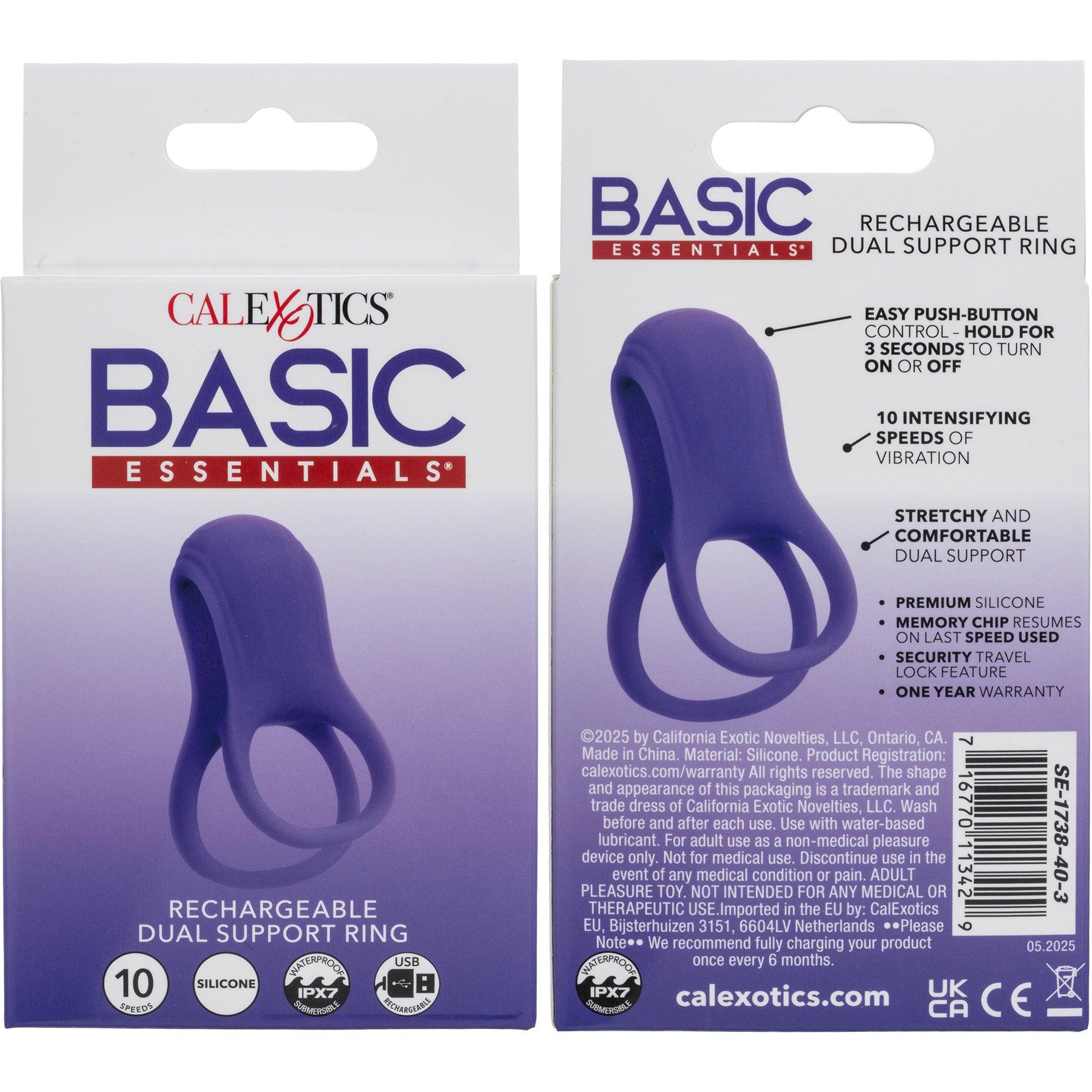 Basic Essentials® Rechargeable Dual Support Cock Ring By CalExotics