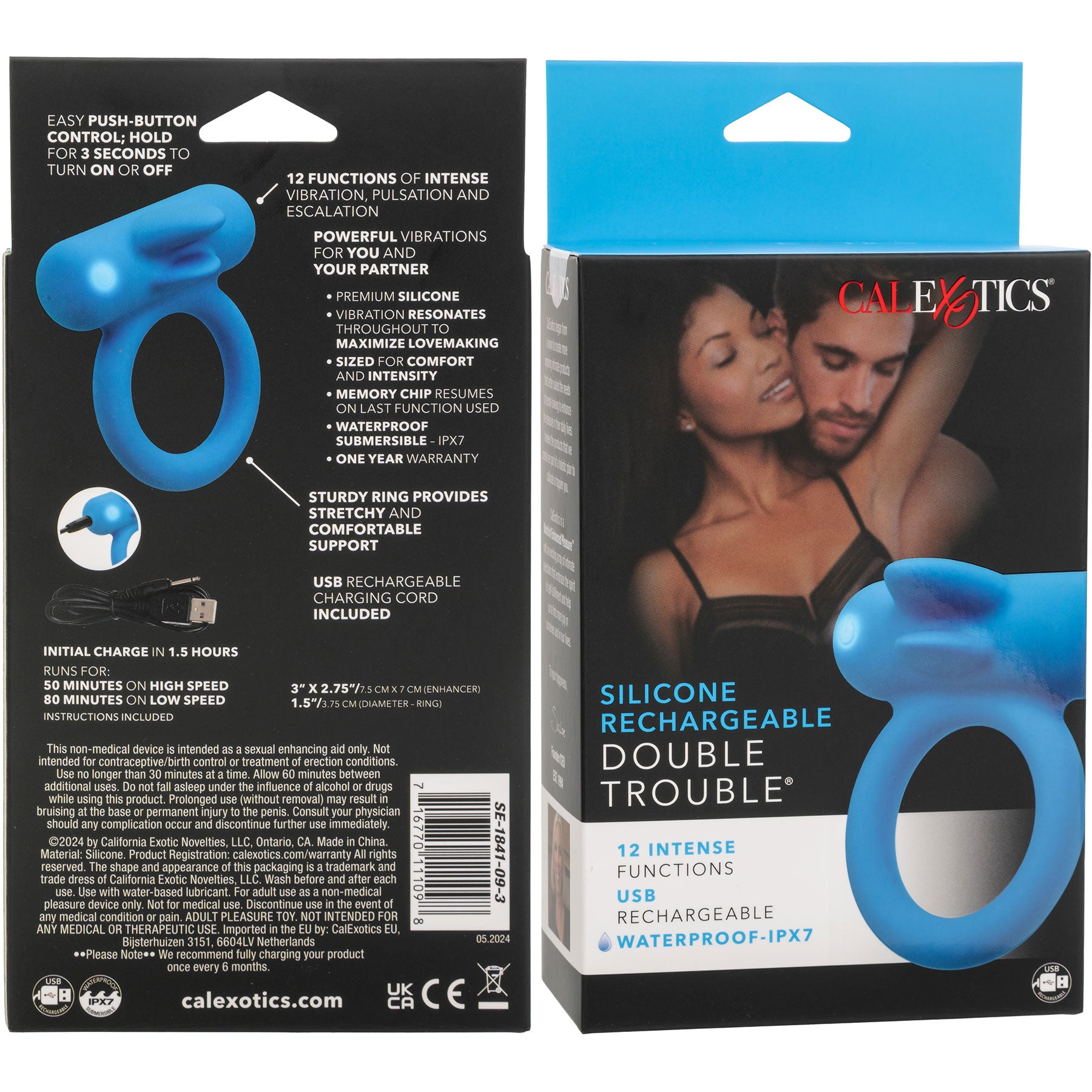 Silicone Rechargeable Double Trouble® Vibrating Cock Ring By CalExotics