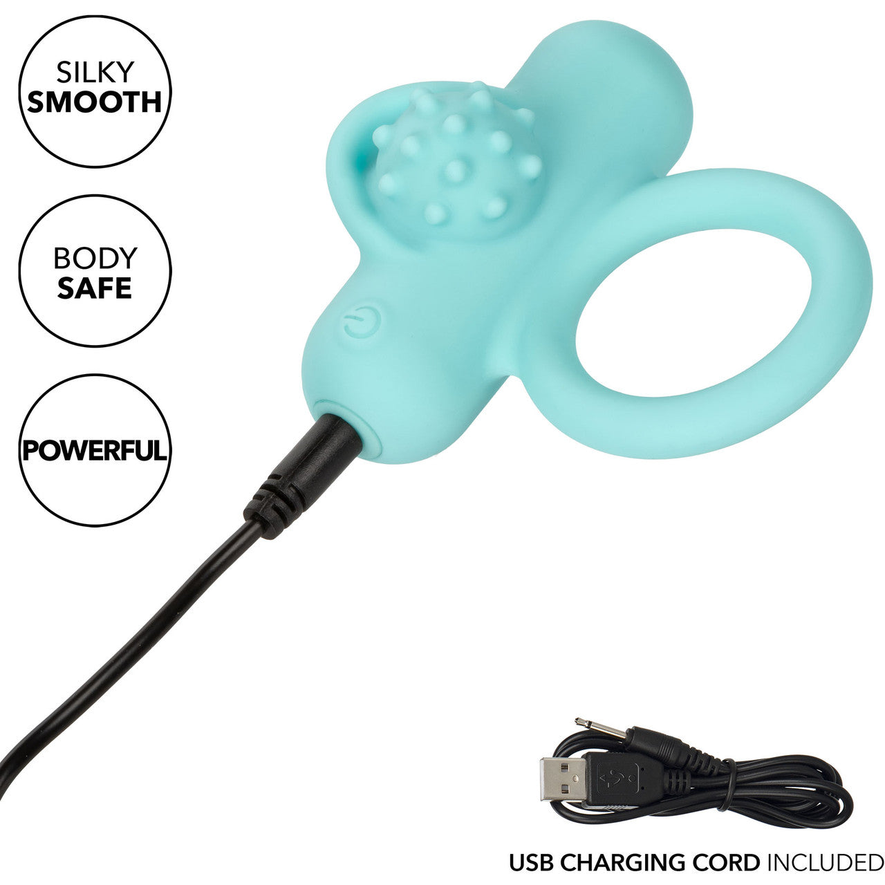 Silicone Rechargeable Nubby Lover's Delight Vibrating Cock Ring By CalExotics - Teal