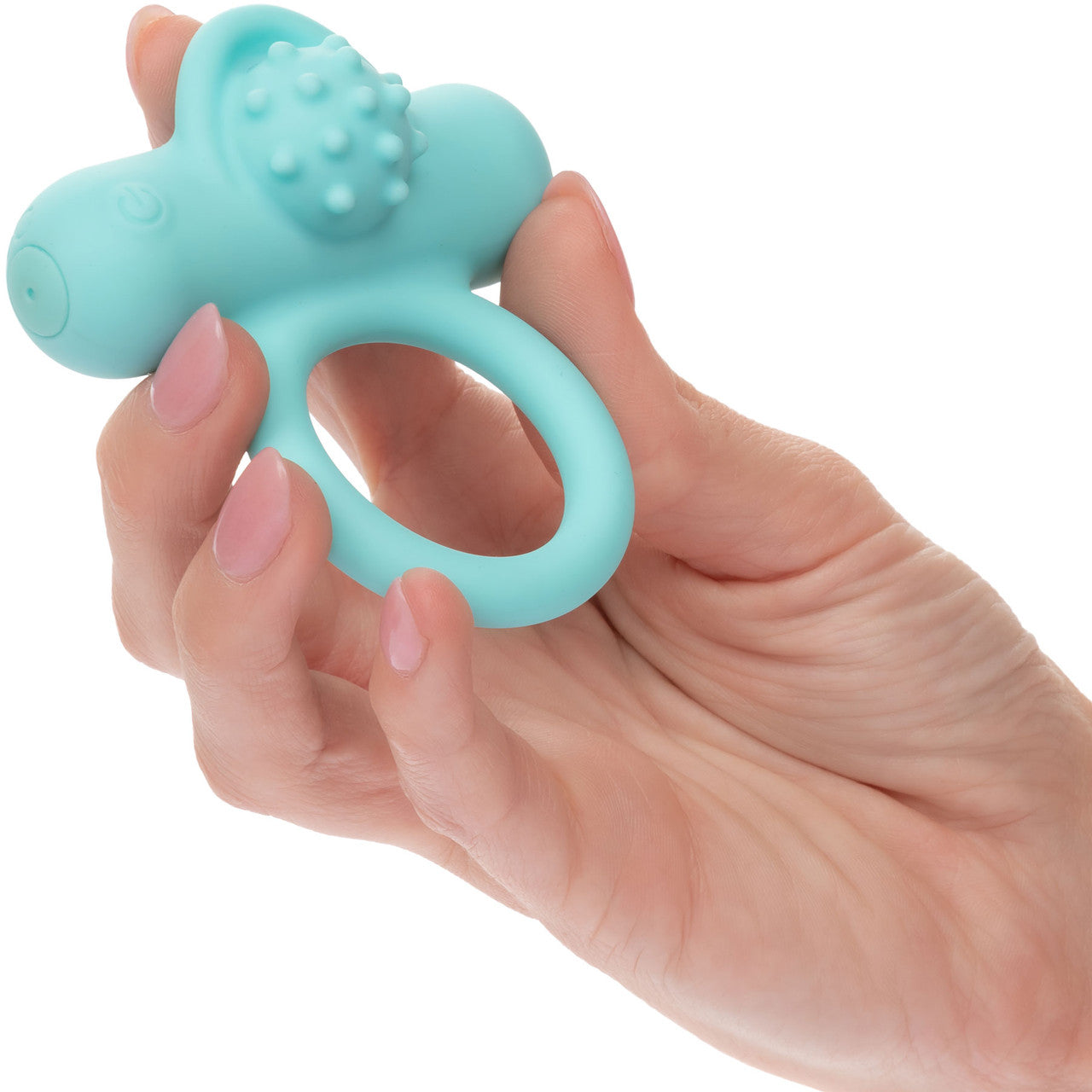 Silicone Rechargeable Nubby Lover's Delight Vibrating Cock Ring By CalExotics - Teal