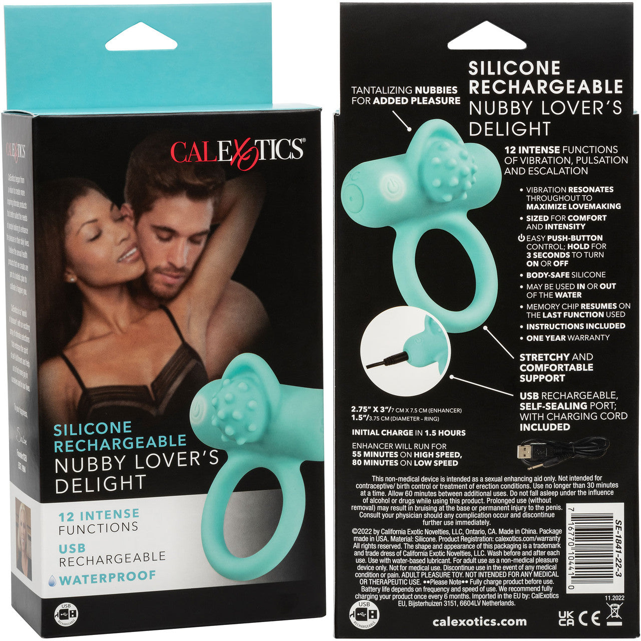 Silicone Rechargeable Nubby Lover's Delight Vibrating Cock Ring By CalExotics - Teal