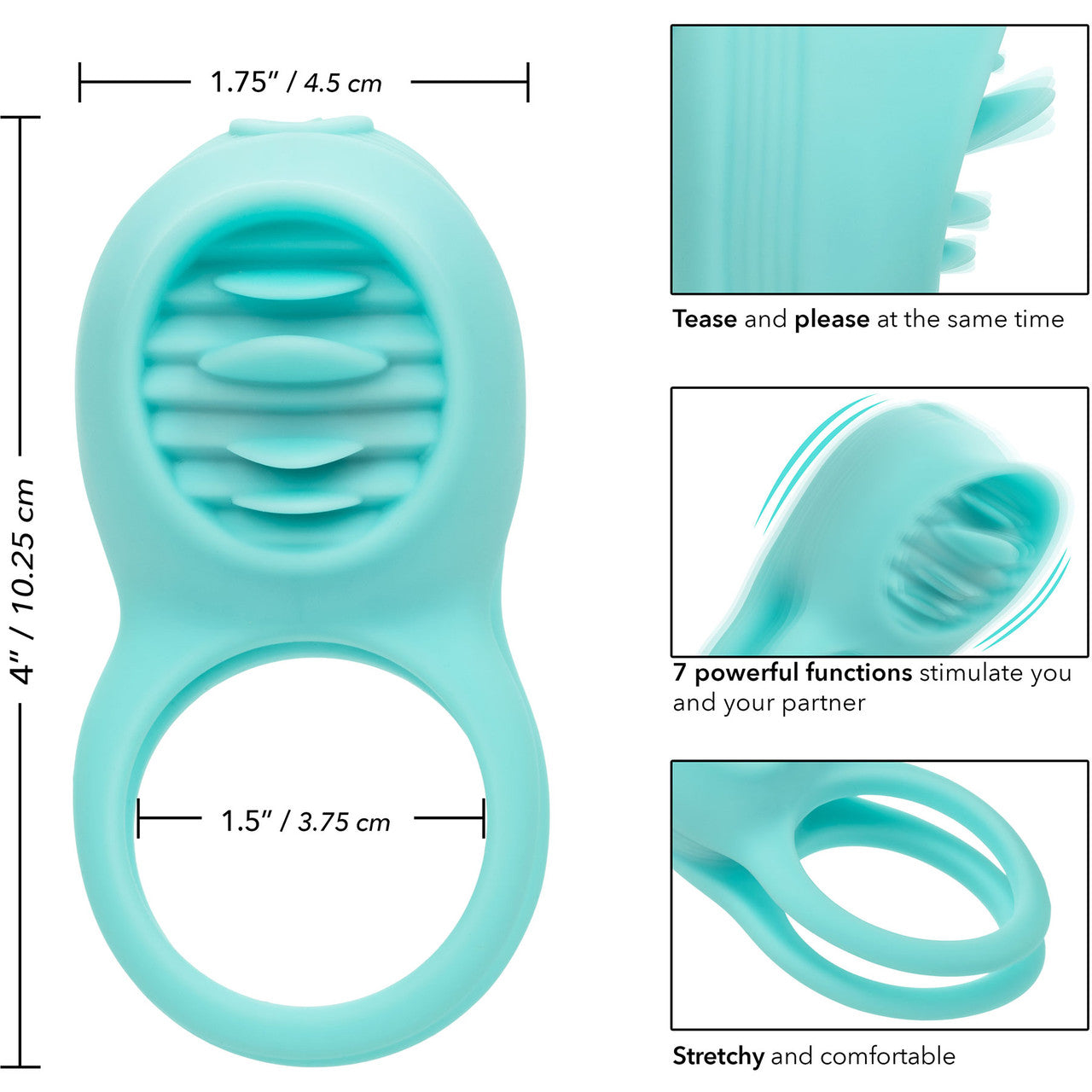 French Kiss Enhancer Silicone Rechargeable Waterproof Cock Ring By CalExotics - Blue