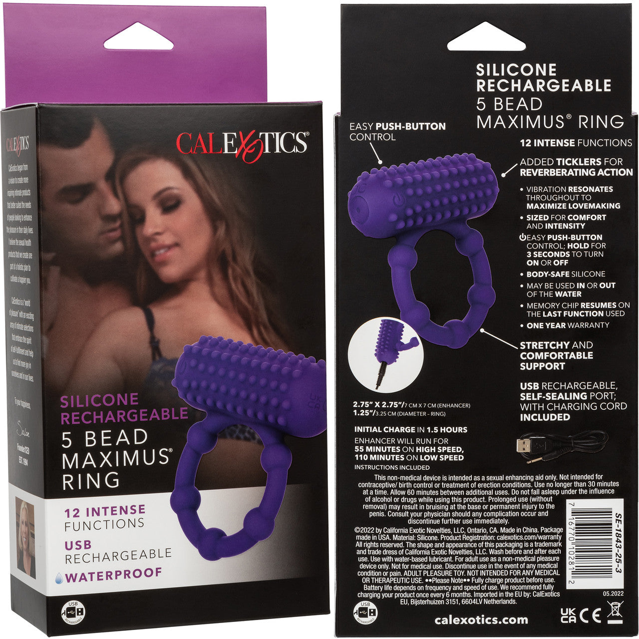 Silicone Rechargeable 5 Bead Maximus Vibrating Cock Ring By CalExotics