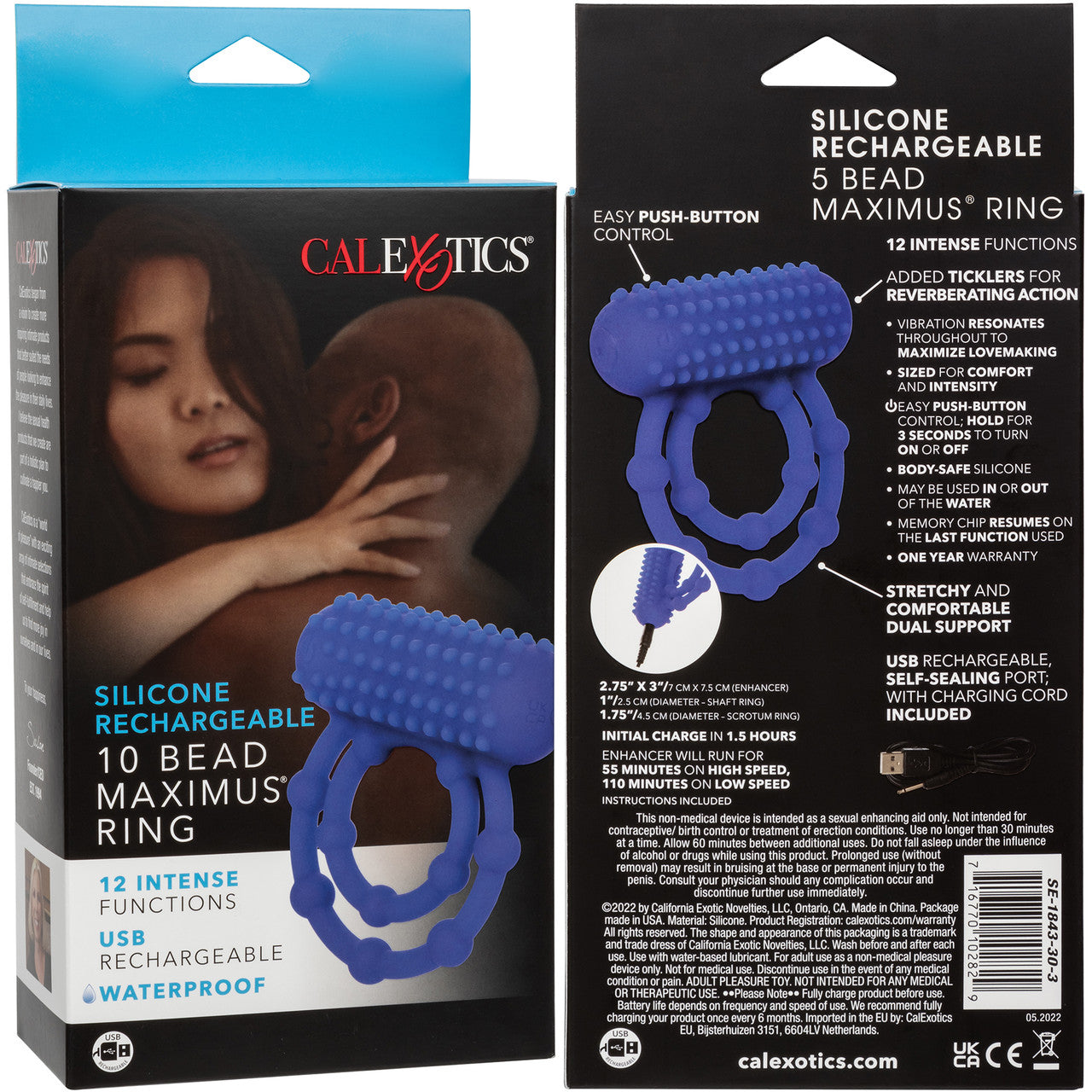 Silicone Rechargeable 10 Bead Maximus Vibrating Cock Ring By CalExotics