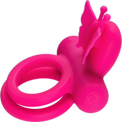 Silicone Rechargeable Dual Butterfly Couples Vibrating Cock Ring By CalExotics - Pink