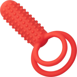 Silicone Rechargeable Vertical Dual Enhancer Vibrating Cock Ring By CalExotics - Red