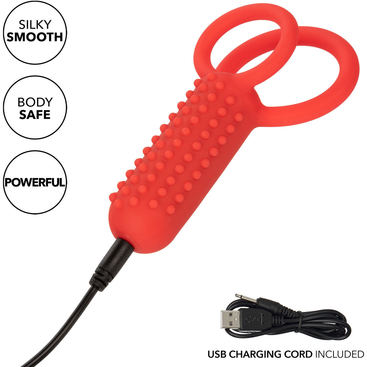 Silicone Rechargeable Vertical Dual Enhancer Vibrating Cock Ring By CalExotics - Red