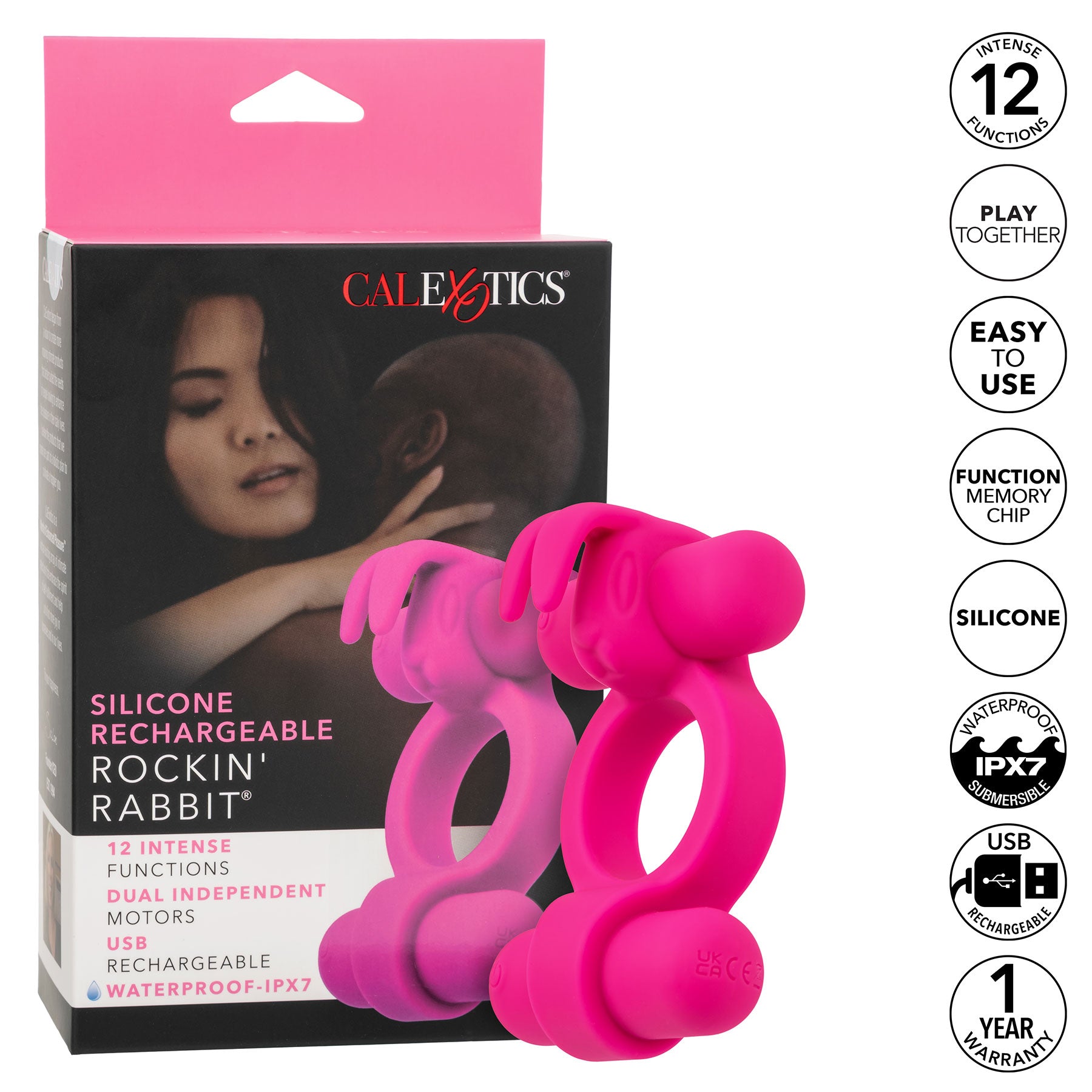 Silicone Rechargeable Rockin’ Rabbit® Vibrating Cock Ring By CalExotics