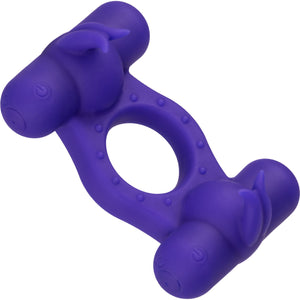 Silicone Rechargeable Triple Orgasm Enhancer Vibrating Cock Ring By CalExotics - Purple