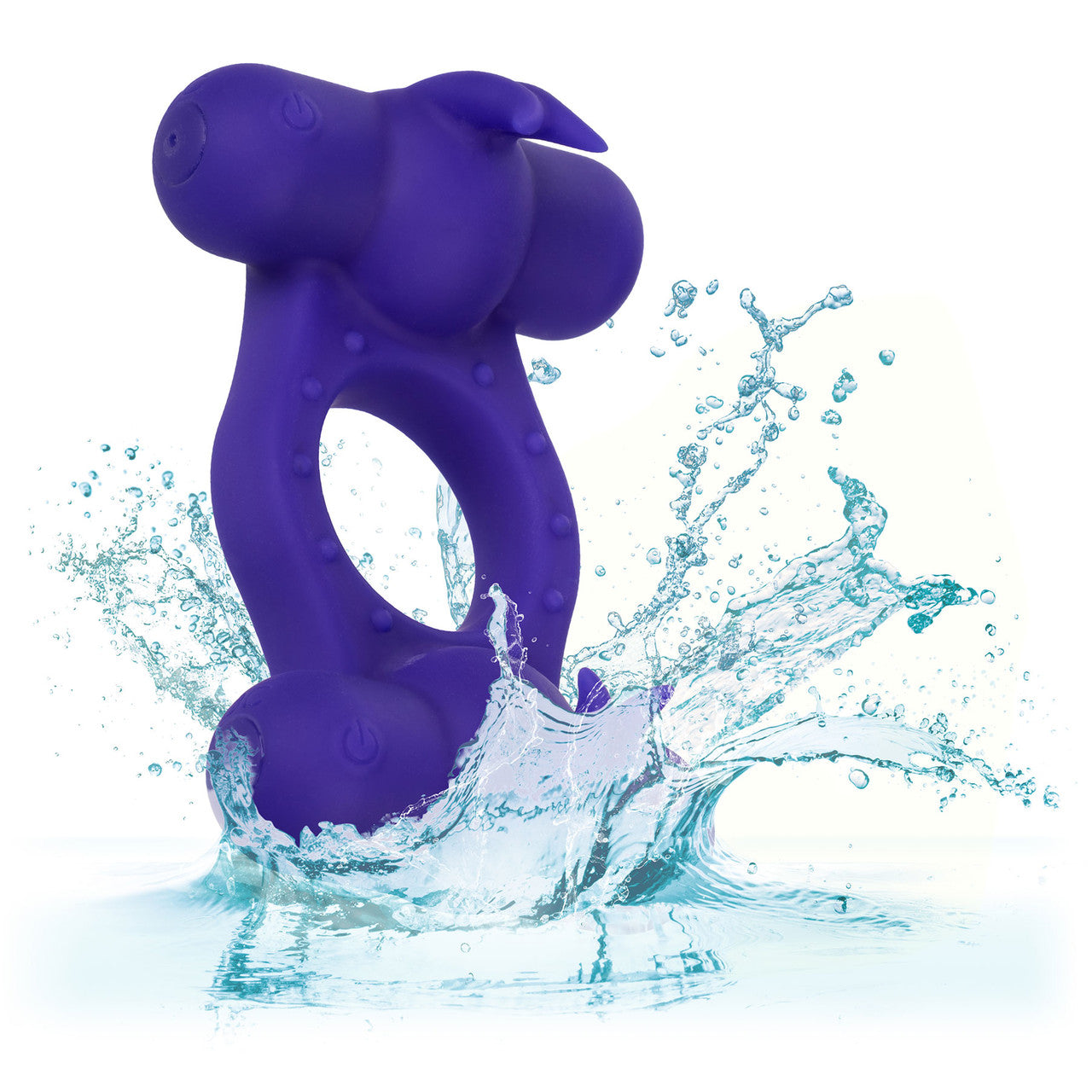 Silicone Rechargeable Triple Orgasm Enhancer Vibrating Cock Ring By CalExotics - Purple