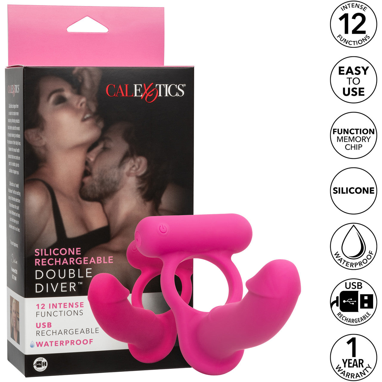 Silicone Rechargeable Double Diver Vibrating Cock Ring By CalExotics