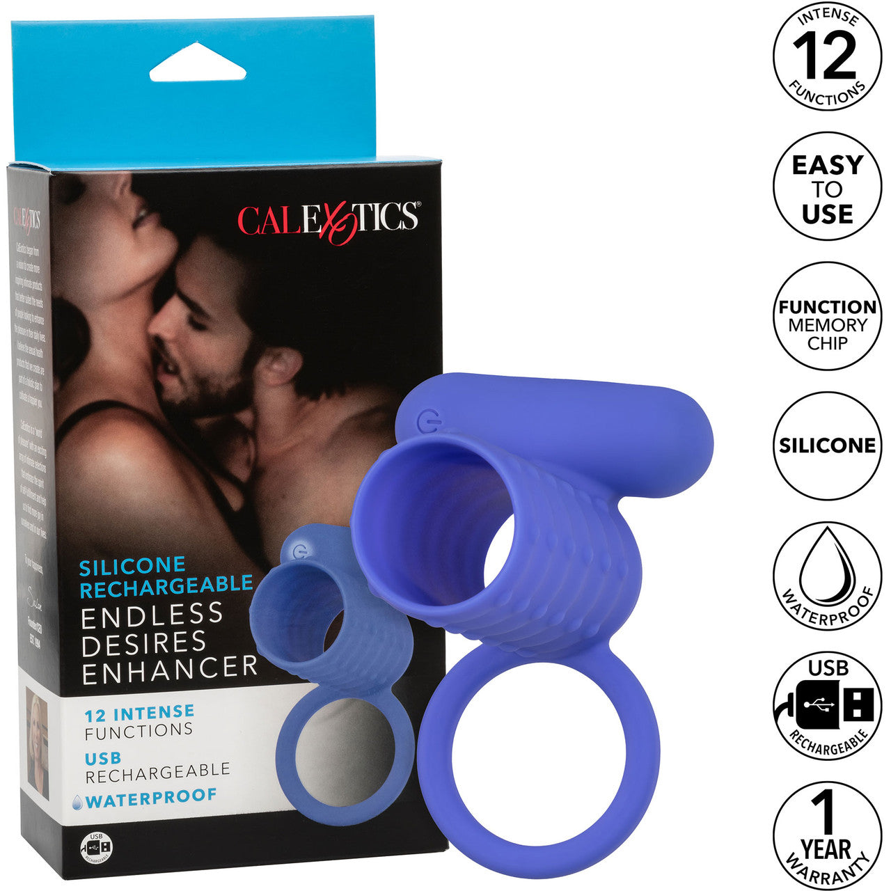 Silicone Rechargeable Endless Desires Enhancer Vibrating Cock Ring By CalExotics - Purple