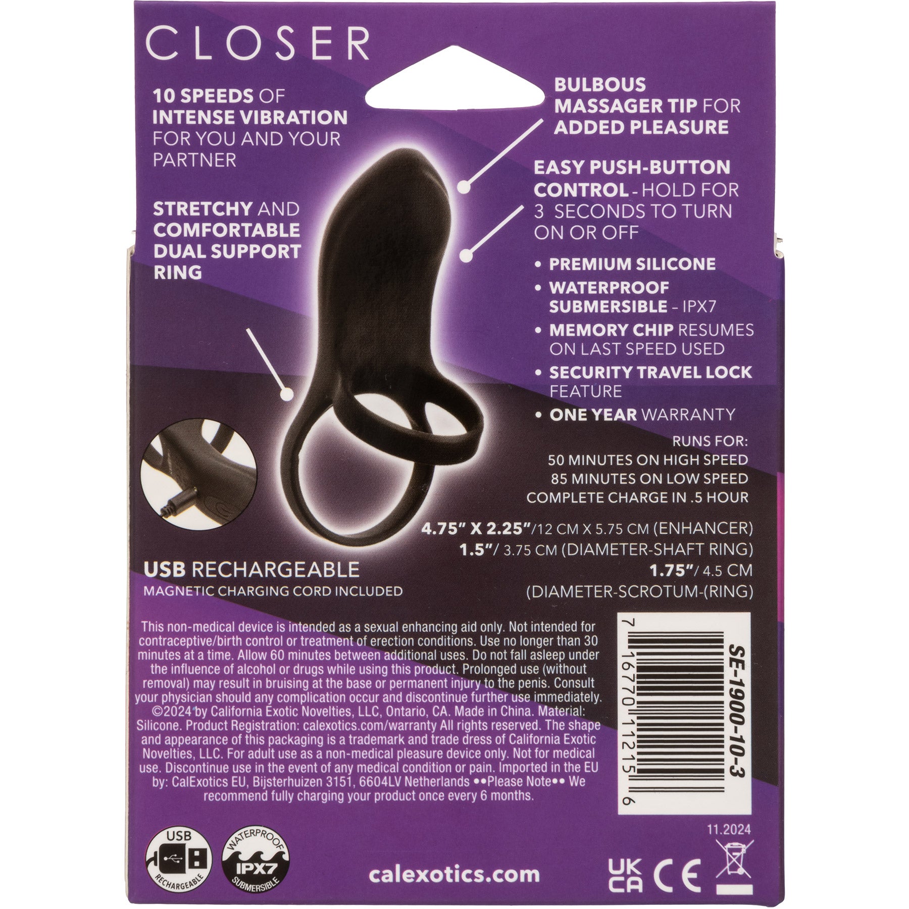 Closer™ Feel Intimate Rechargeable Vibrating Silicone Cock Ring