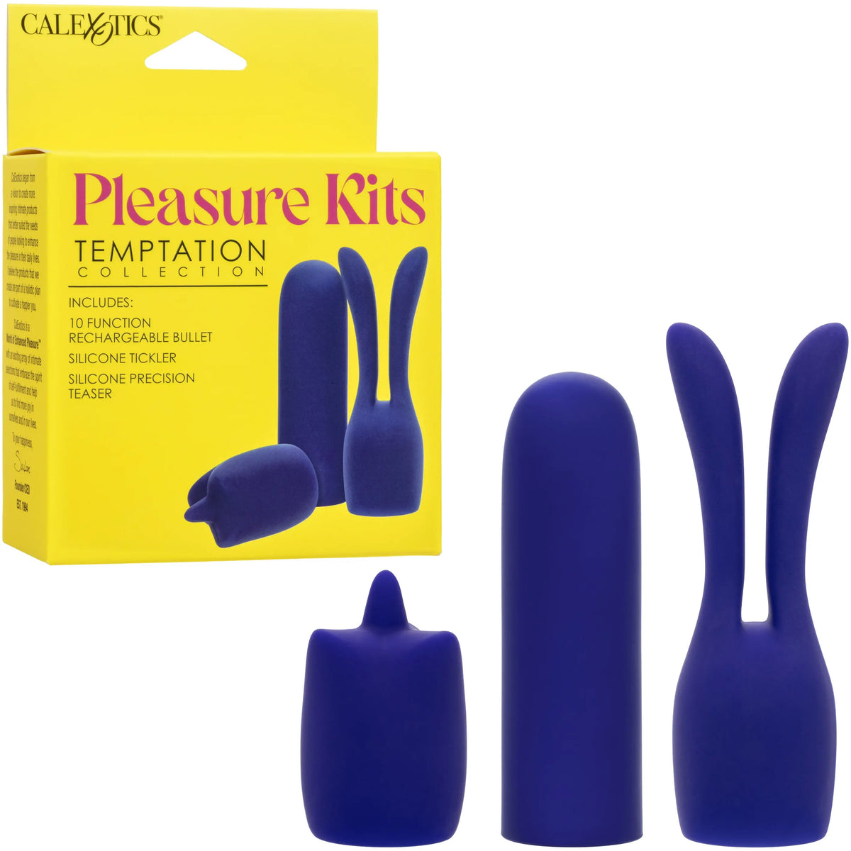 Pleasure Kits 3 Piece Temptation Collection Vibrating Bullet With Silicone Attachments