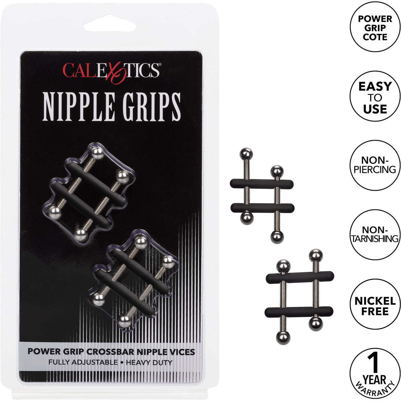 Nipple Grips Power Grip Crossbar Nipple Vices By CalExotics - Black & Silver