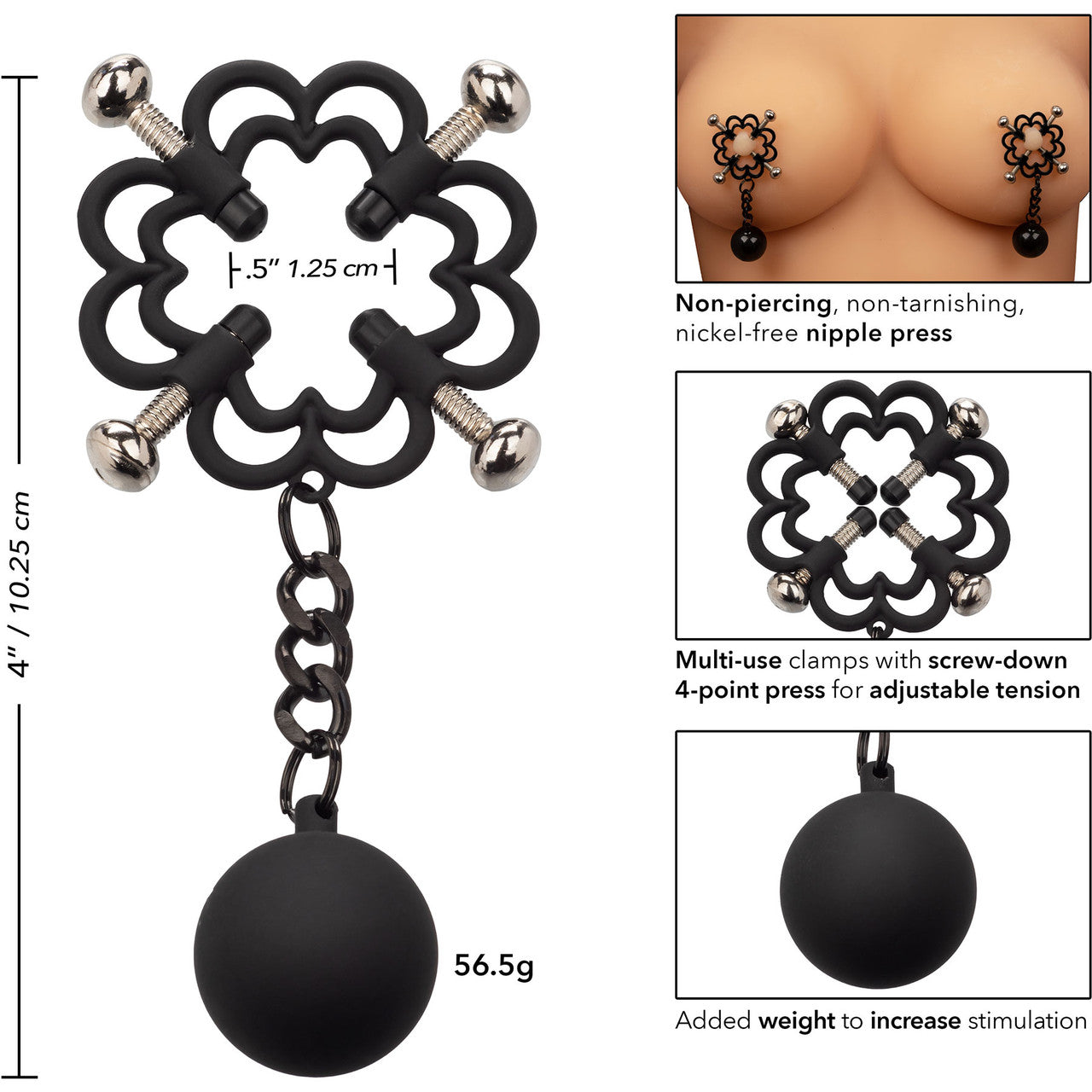 Nipple Grips Power Grip 4-Point Weighted Nipple Press By CalExotics - Black & Silver